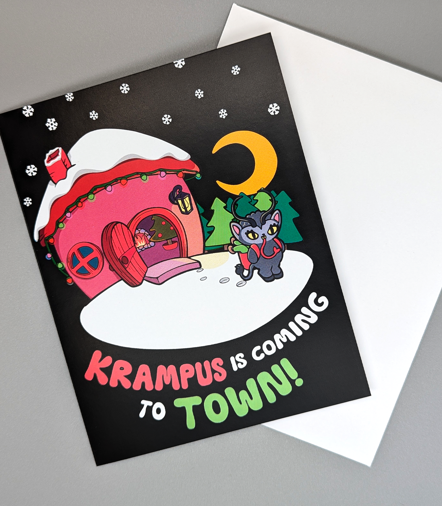 Krampus is Coming to Town Creepmas Card. Kawaii Krampus is here to give you cute Christmas nightmares!