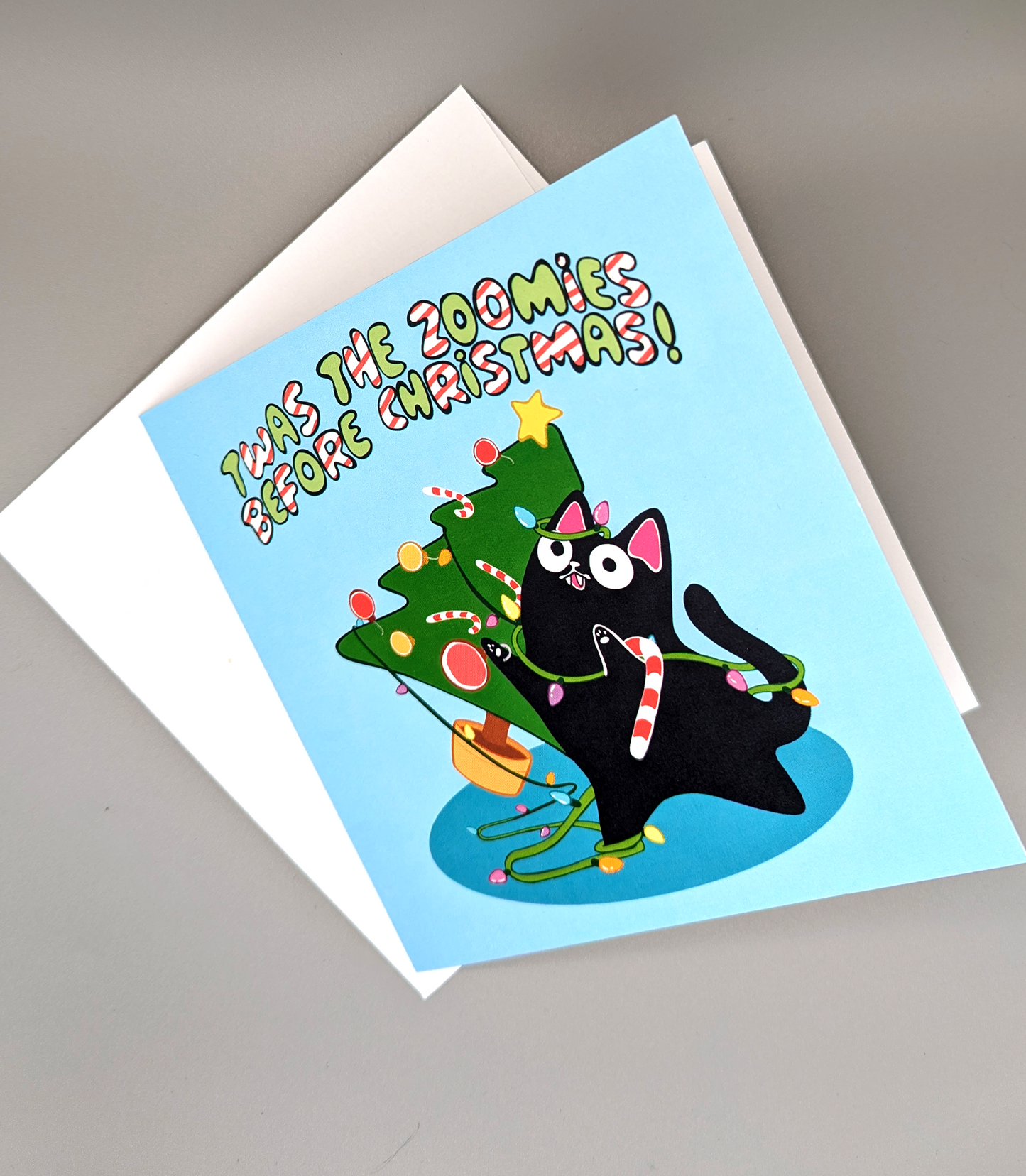 Twas the Zoomies Before Christmas Black Cat Christmas Card