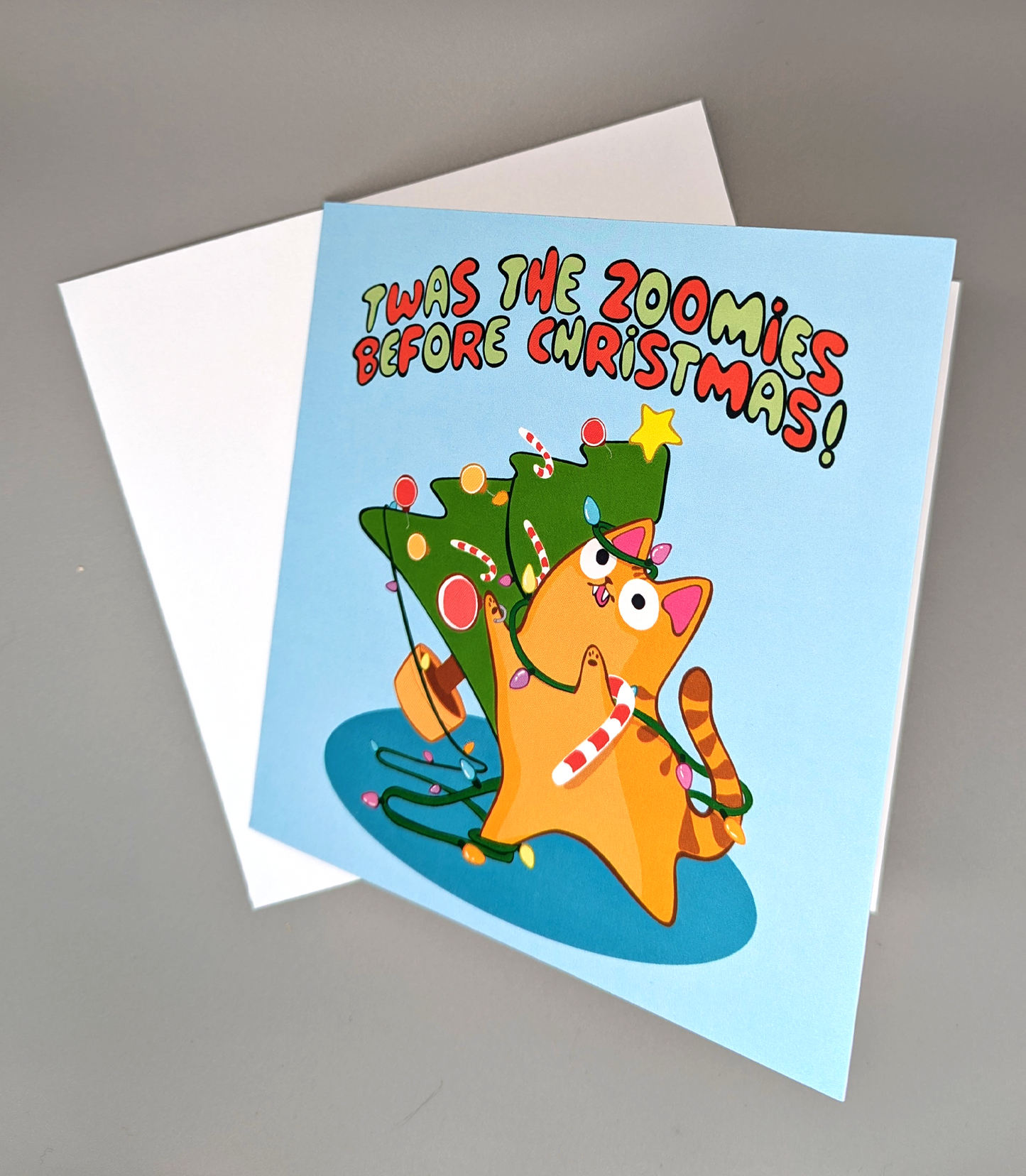 Twas the Zoomies Before Christmas Orange Cat Christmas Card