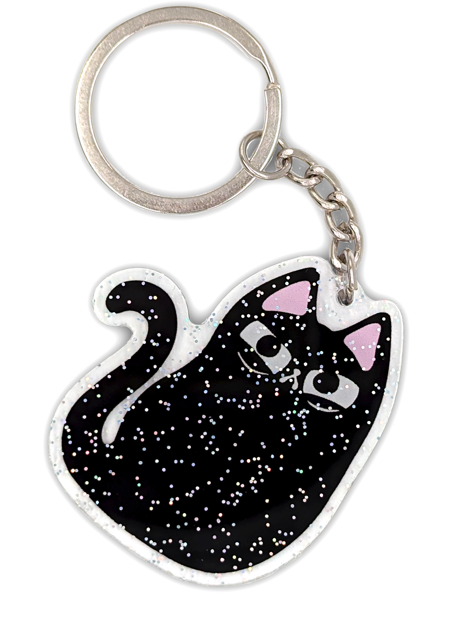 BluVelvetArt Black Judgy Cat Glitter Keychain