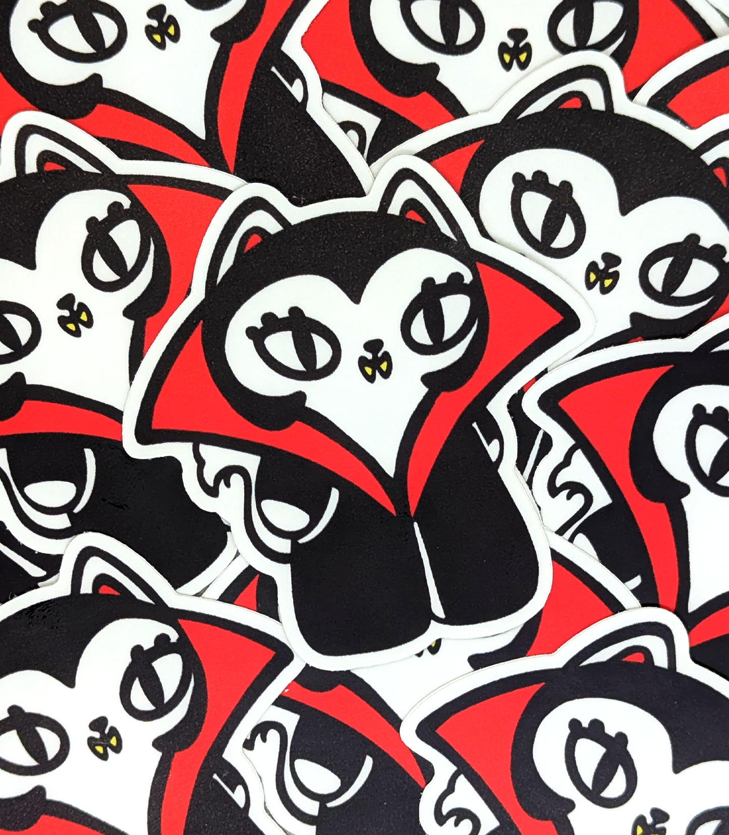 havenhurst the vampire cat sticker. Cute cat with sharp vampire teeth, creepy cute sticker