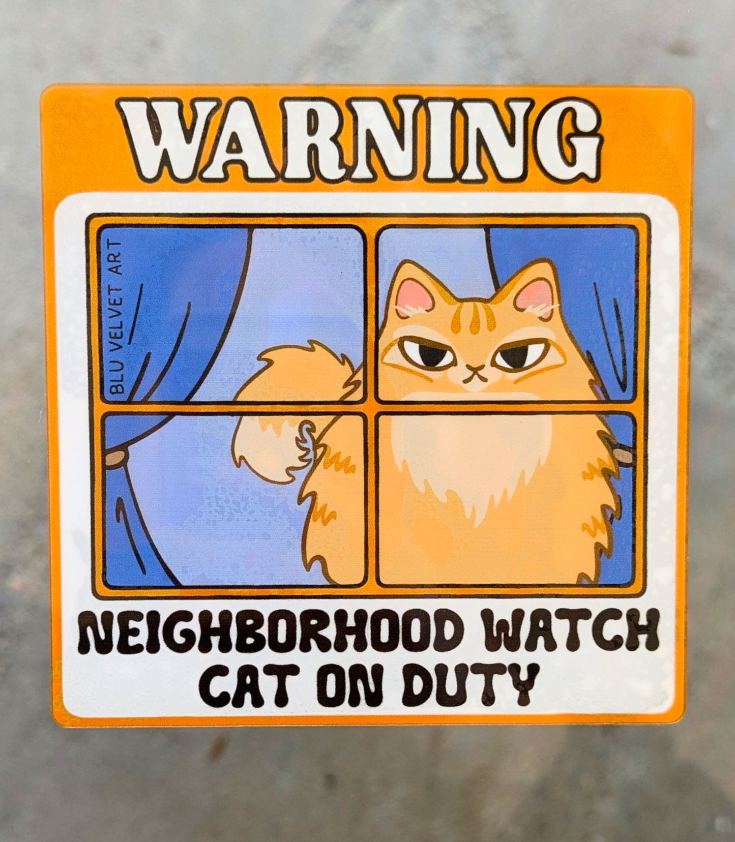 Neighborhood Watch Cat Window Cling - EXTRA Fluffy Orange Cat