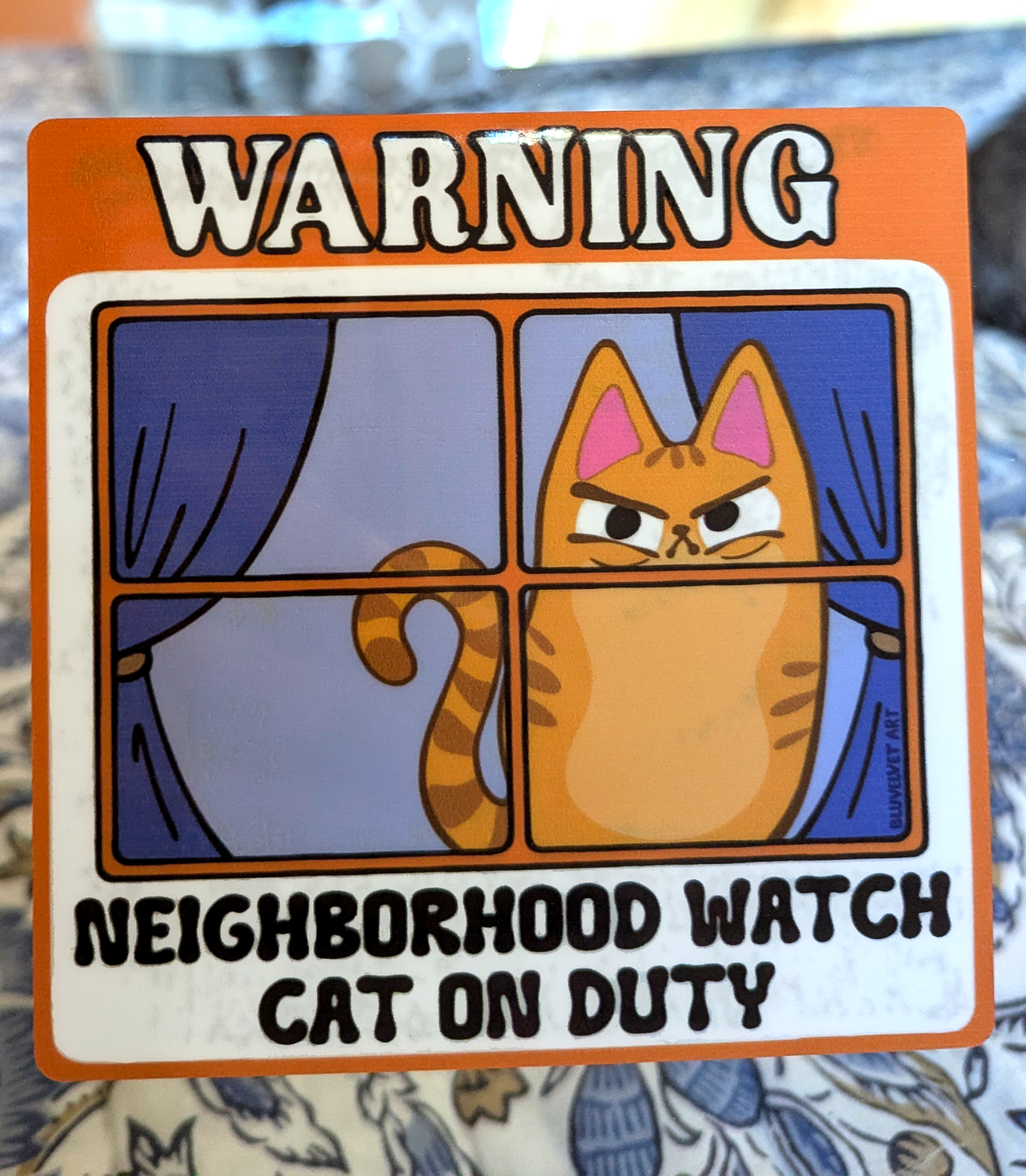 Neighborhood Watch Cat Window Cling - Judgy Orange Tabby. Gift for orange tabby lover