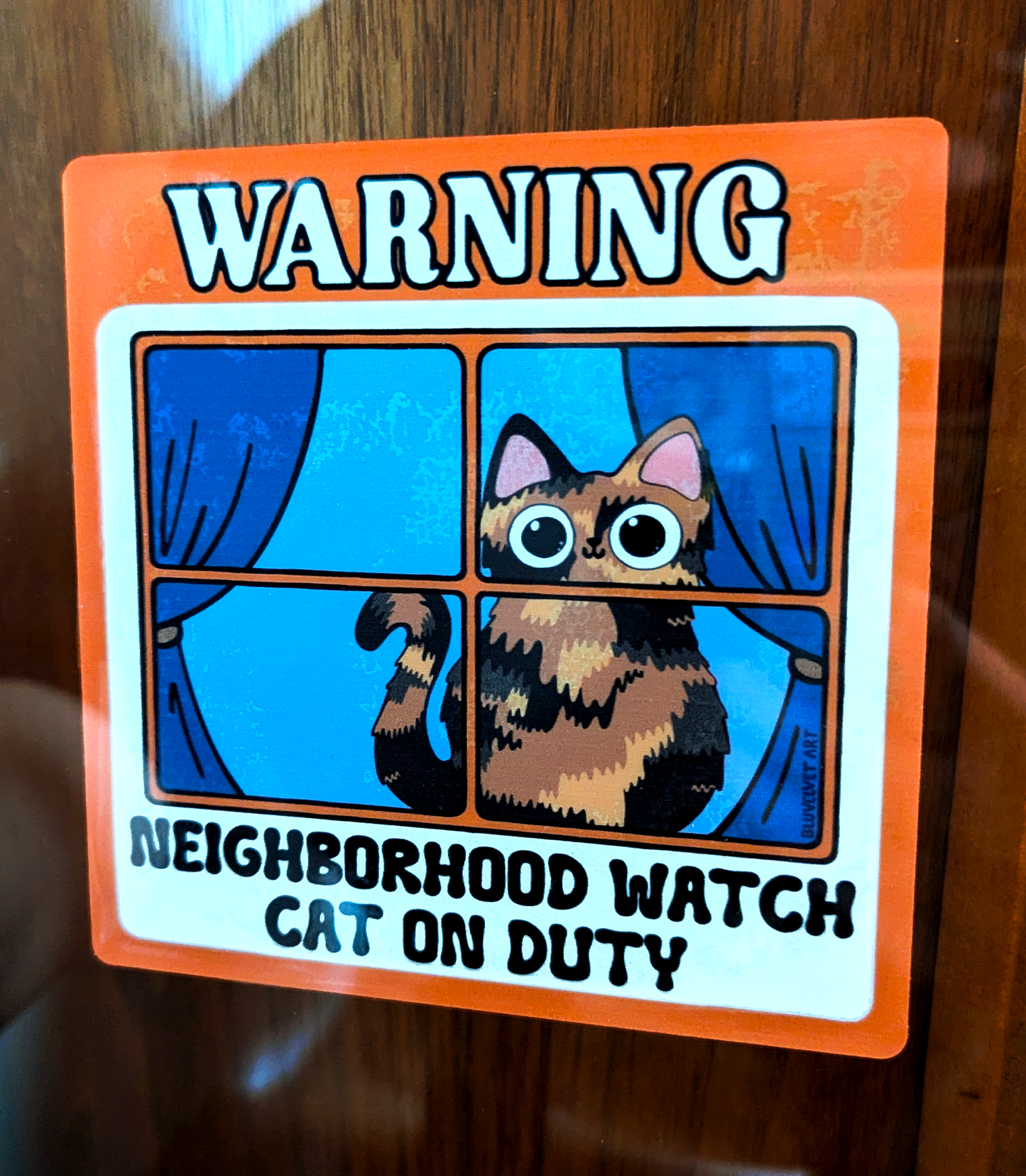 Neighborhood Watch Cat TORTIE Tortoiseshell cat Window Cling window kitty gift for cat lover static cling | cute gift for tortie cat lover