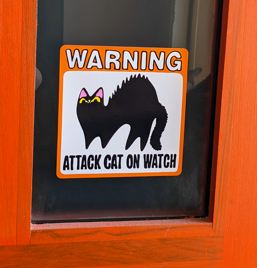 Attack Cat on Watch Window Cling – BluVelvetArt