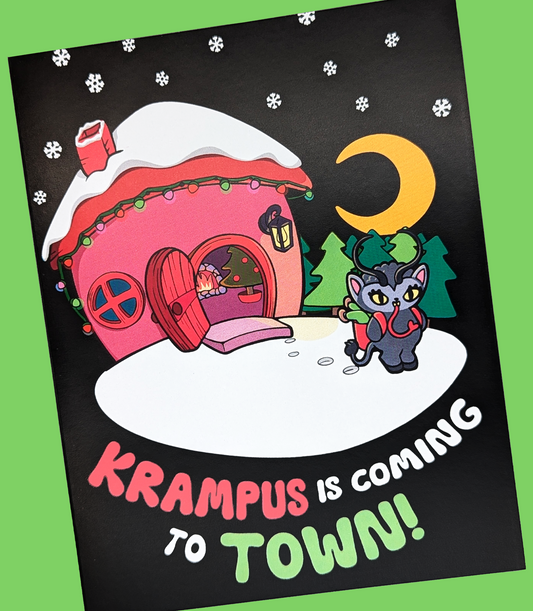 Krampus is Coming to Town Creepmas Card. Kawaii Krampus is here to give you cute Christmas nightmares!