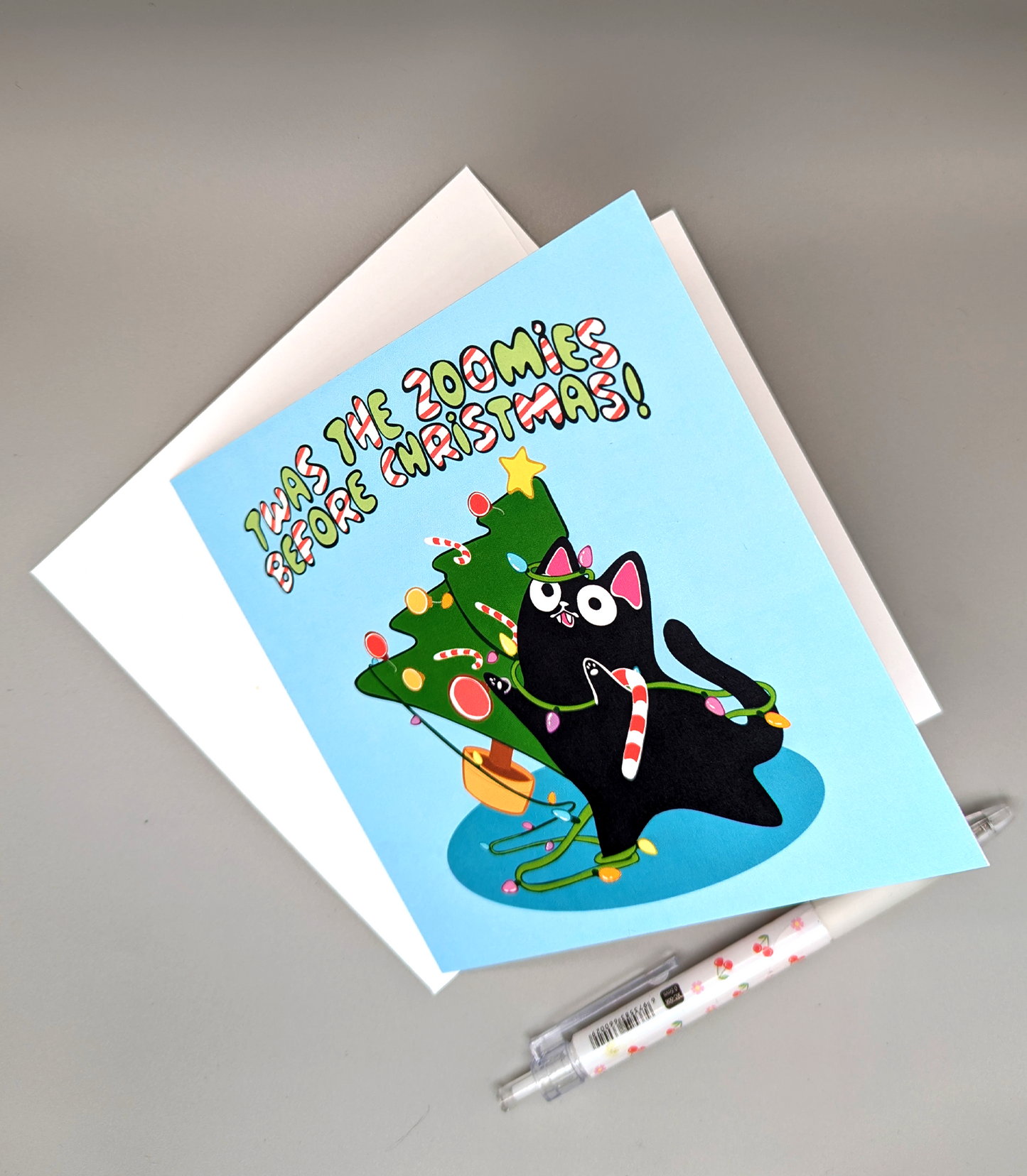 Twas the Zoomies Before Christmas Black Cat Christmas Card