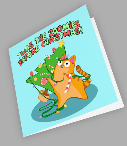 Twas the Zoomies Before Christmas Orange Cat Christmas Card