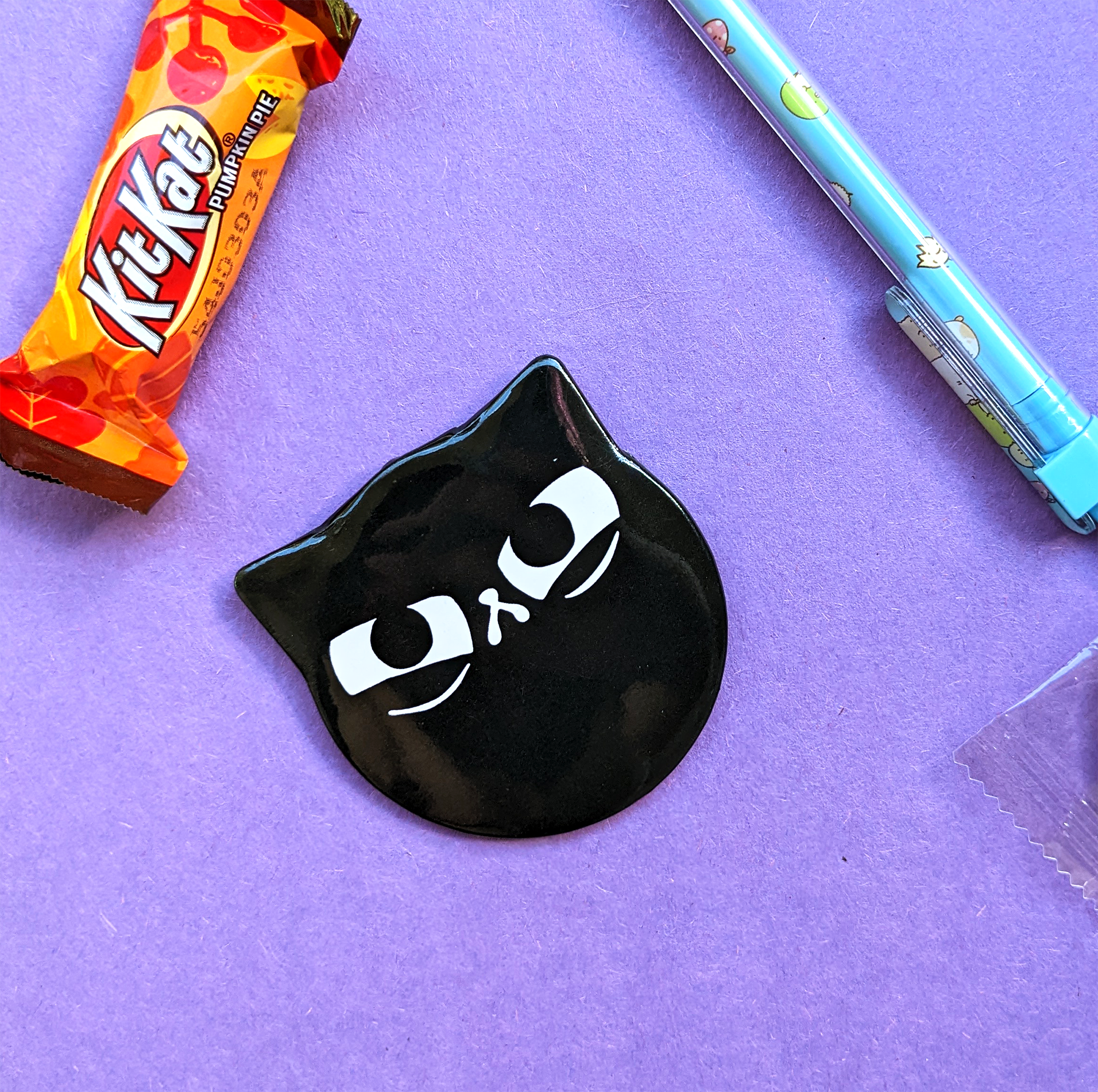 Angry black cat button for black cat lovers