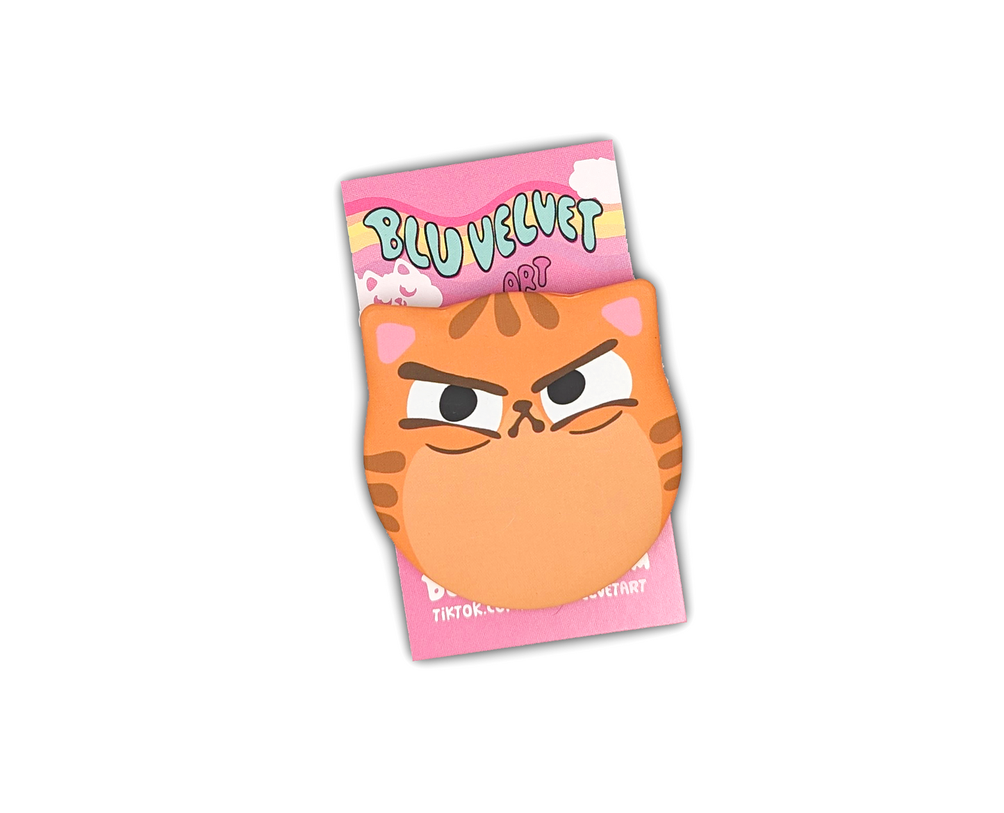 Orange tabby cat button gift on pink rainbow backing card