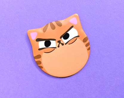 Kawaii cat fashion button of mad orange tabby cat