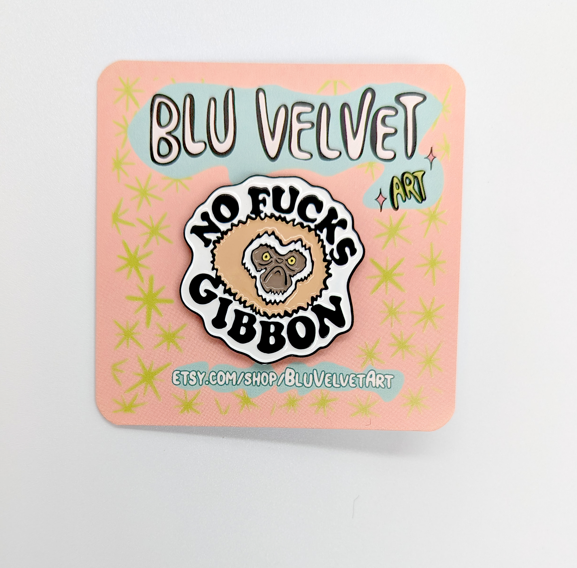 monkey pun pin that reads no fucks gibbon and has cute gibbon art