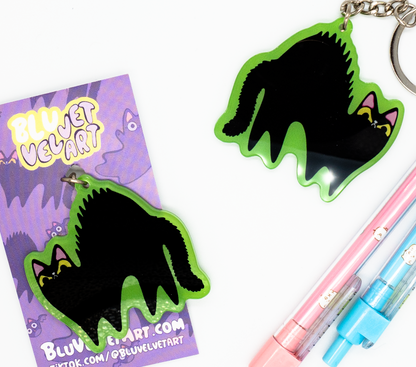 Scaredy Halloween Cat Acrylic Keychain for black cat lovers