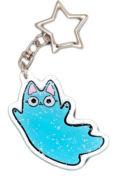 Ghost cat keychain with glitter. A cute gift for ghost cat lovers!