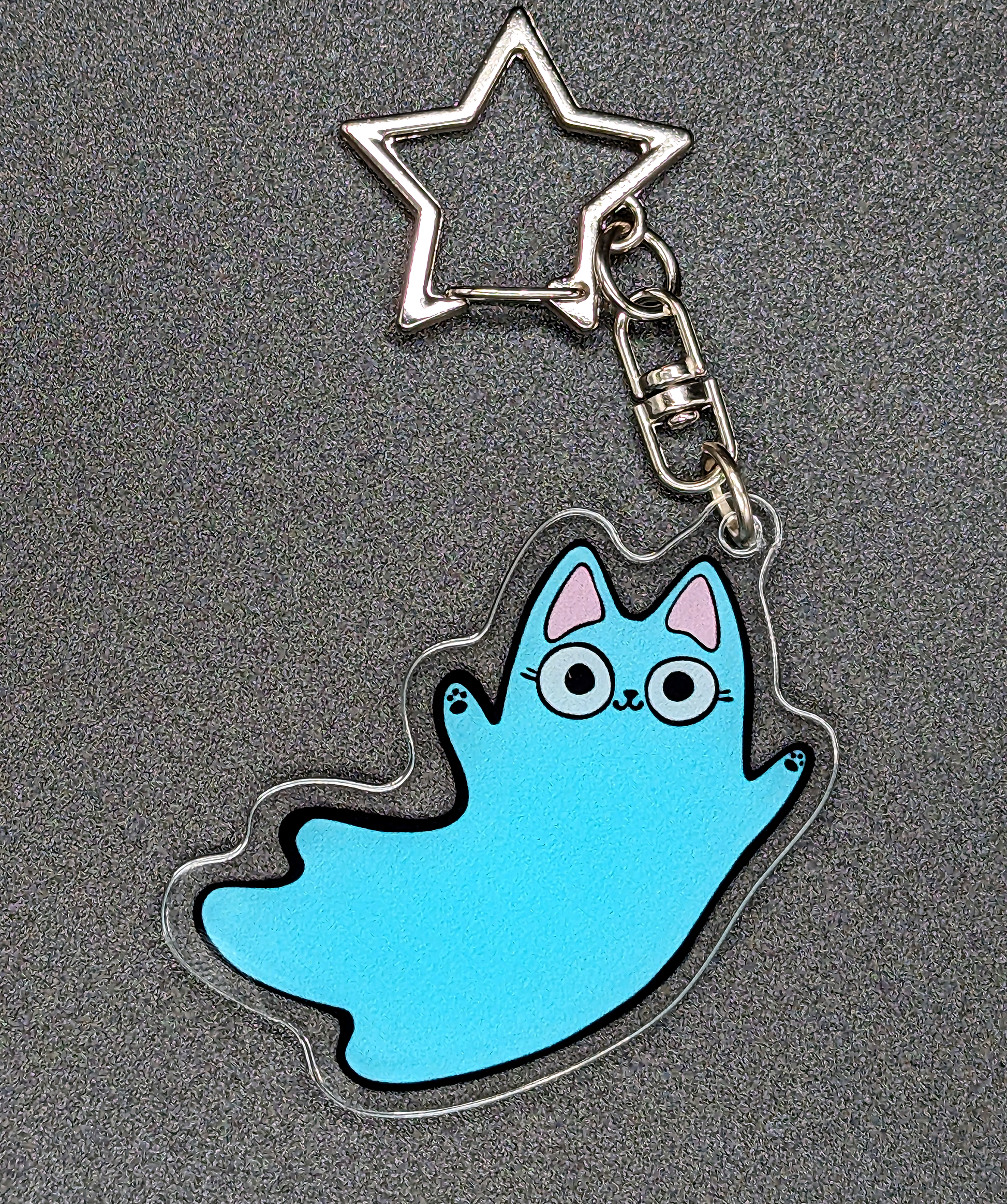 Ghost cat keychain with no glitter. A cheap cat gift option!