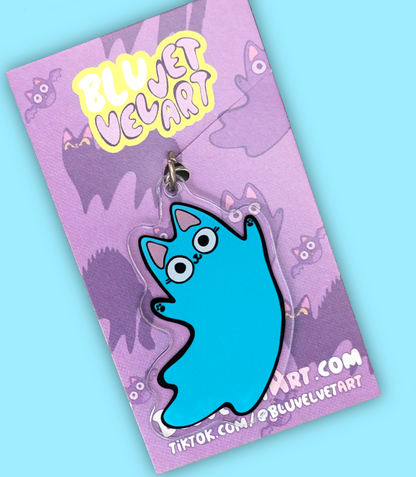 Glitter Ghost Cat Acrylic Keychain