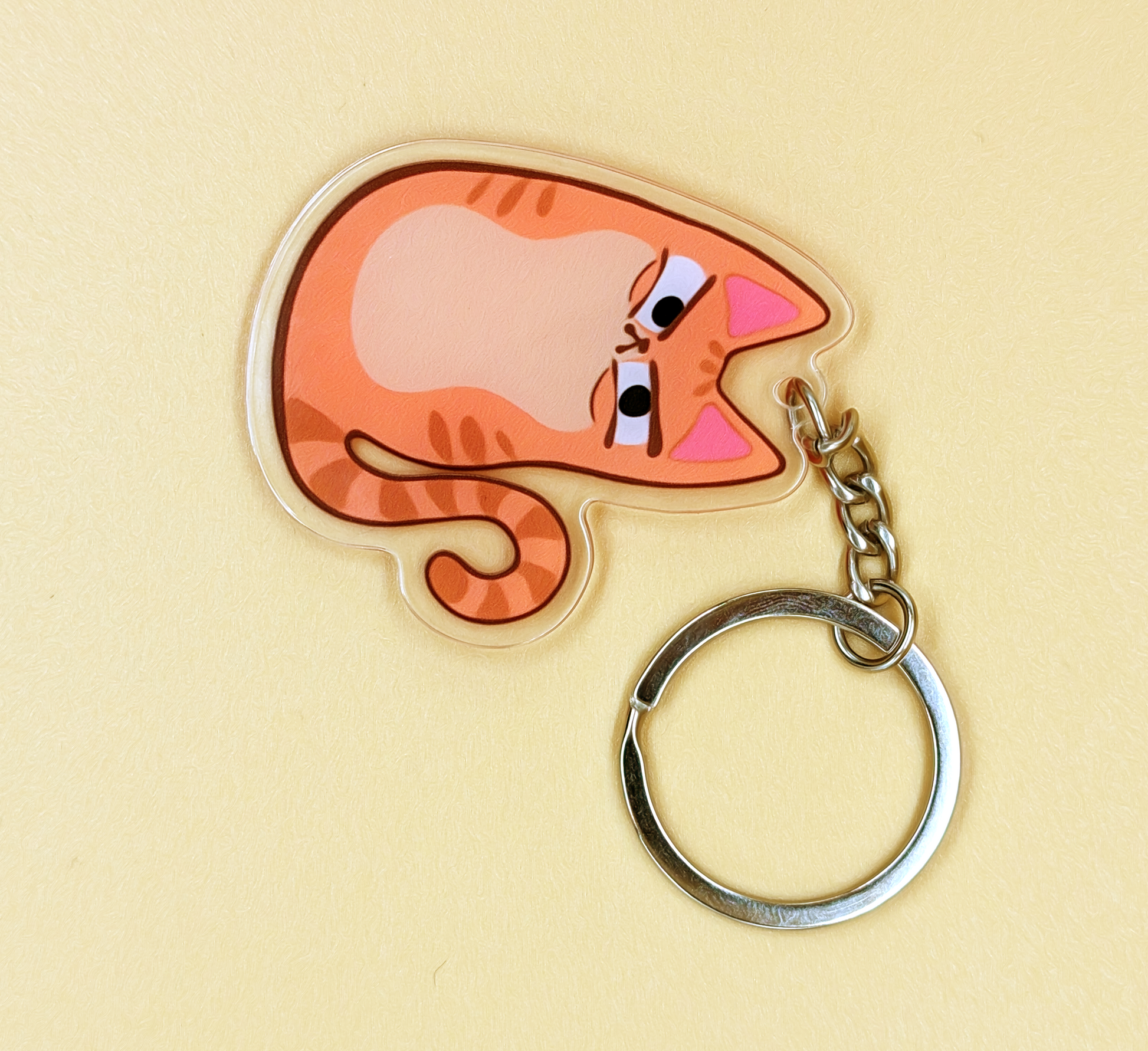 Evil orange tabby cat judging all keychain as funny gift for cat lover