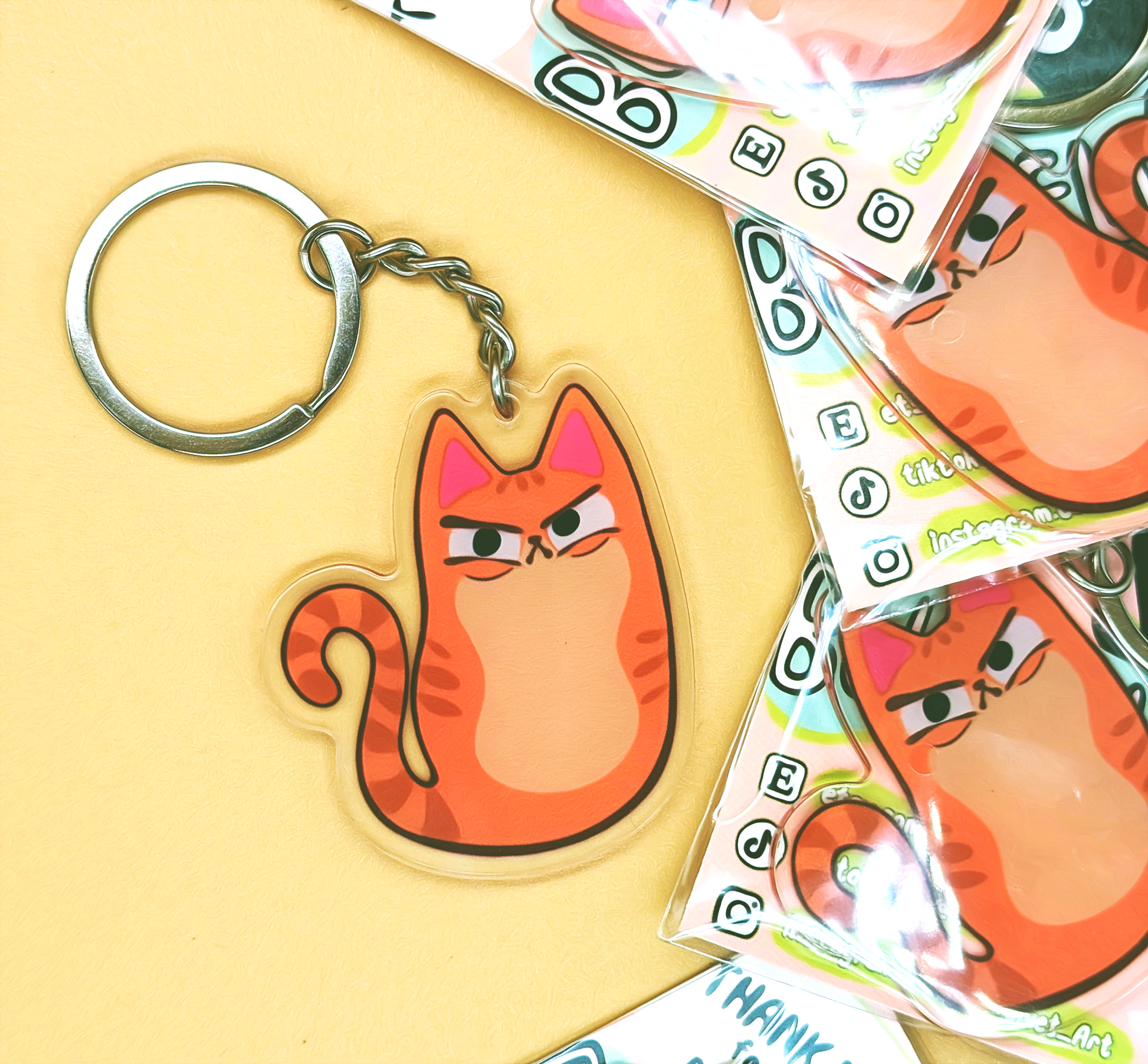 Angry Orange Tabby Cat Keychain made of acrylic