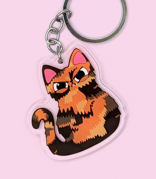 Tortie Tortoiseshell Judgy Cat Acrylic Keychain