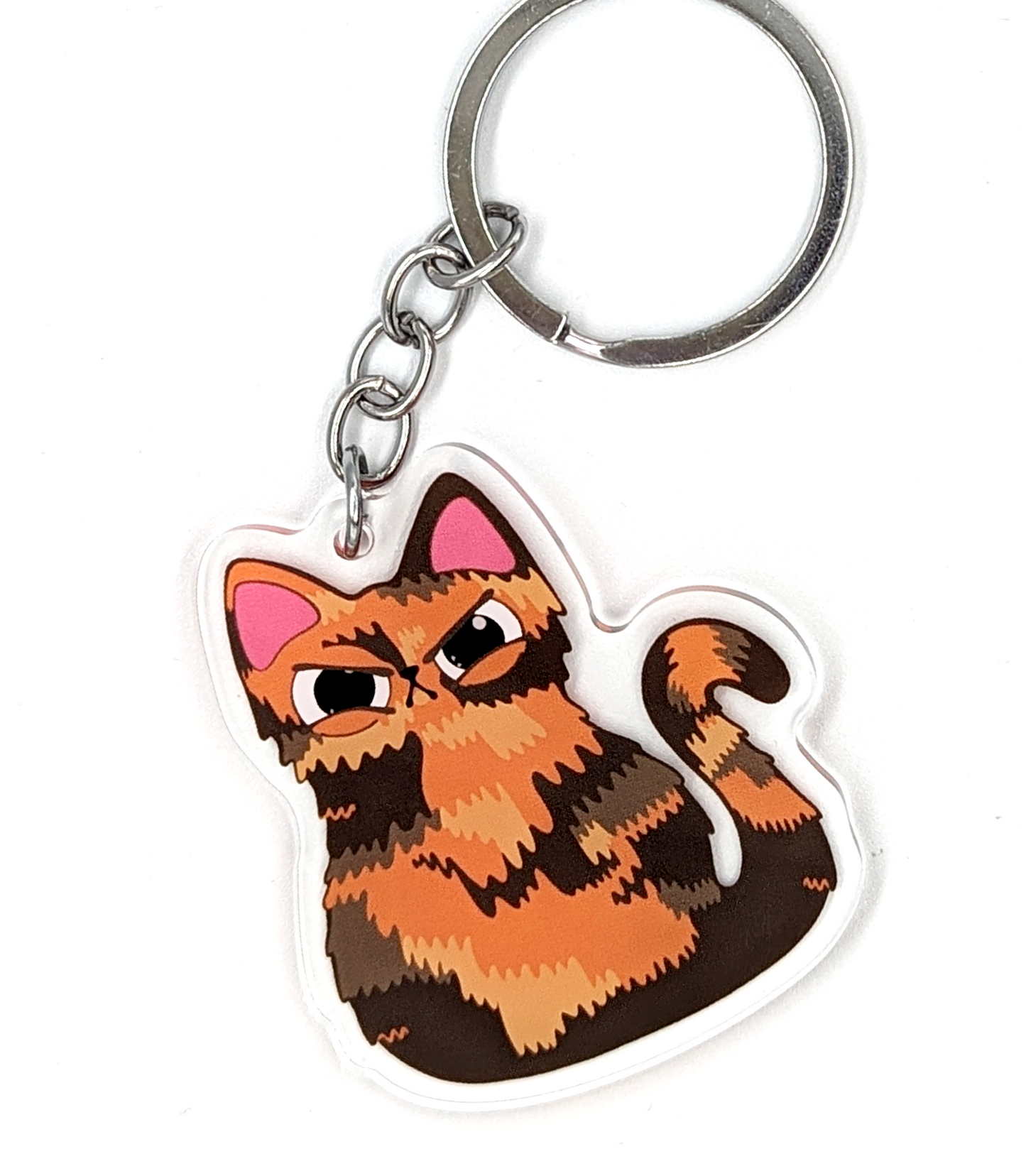 Tortie Tortoiseshell Judgy Cat Acrylic Keychain