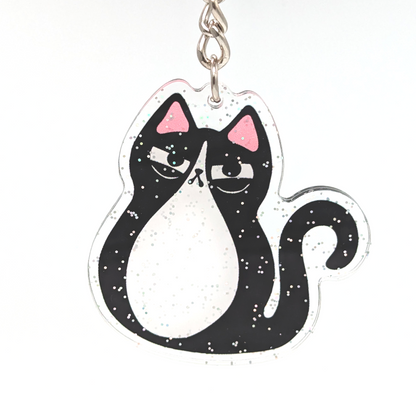 Glitter Tuxedo Judgy Cat Acrylic Keychain