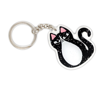 Angry tuxedo cat keychain that sparkles