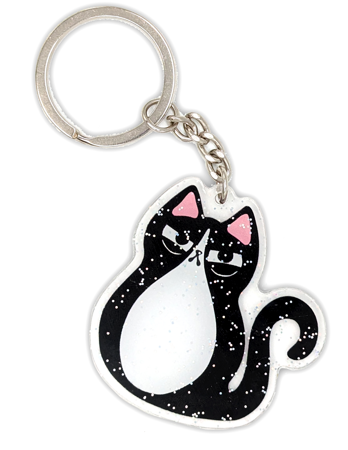 Judgy tuxedo cat keychain with glitter and keyring 