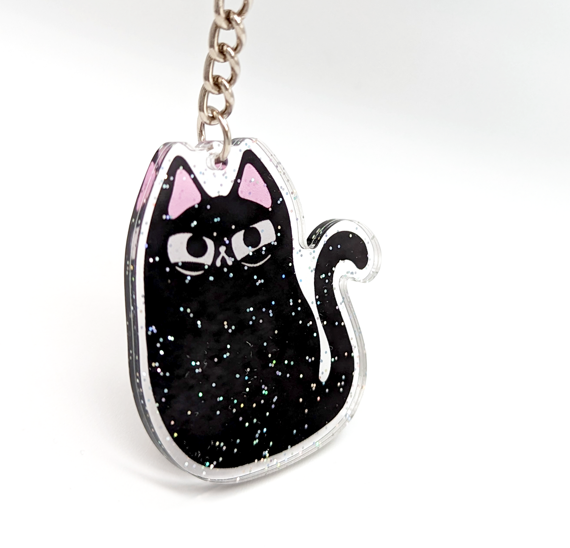 Sparkly cat acrylic keychain dangles, great for black cat lovers!