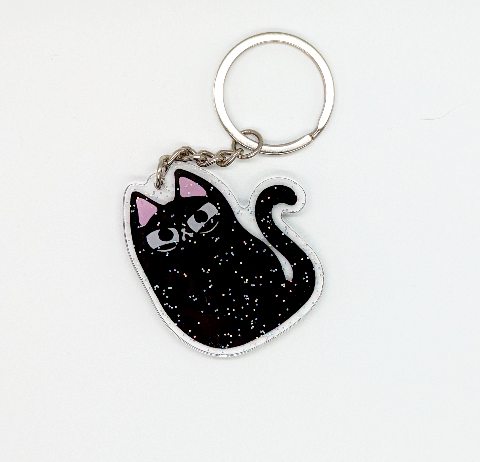 Enjoy black cat keychain with glitter to be cute!