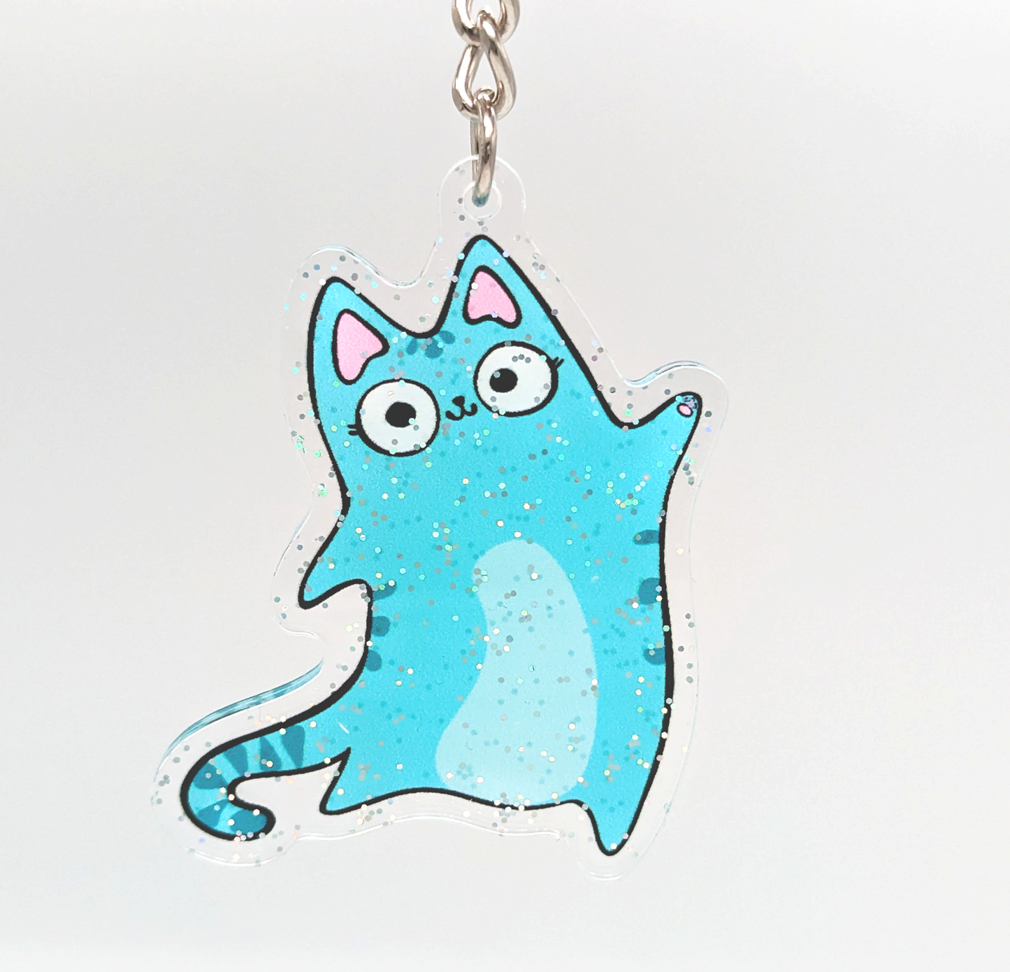 Kawaii Blue Cat Keychain with little glitter sparkles!