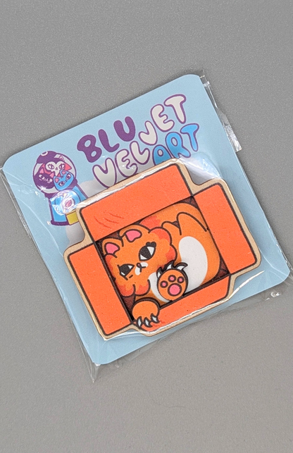 Orange Cat in Cardboard Box 3D Wooden Magnet