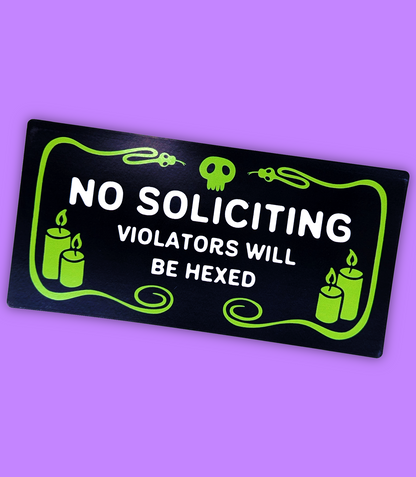 No soliciting static cling with snake, skull and candles border! Very witchy!