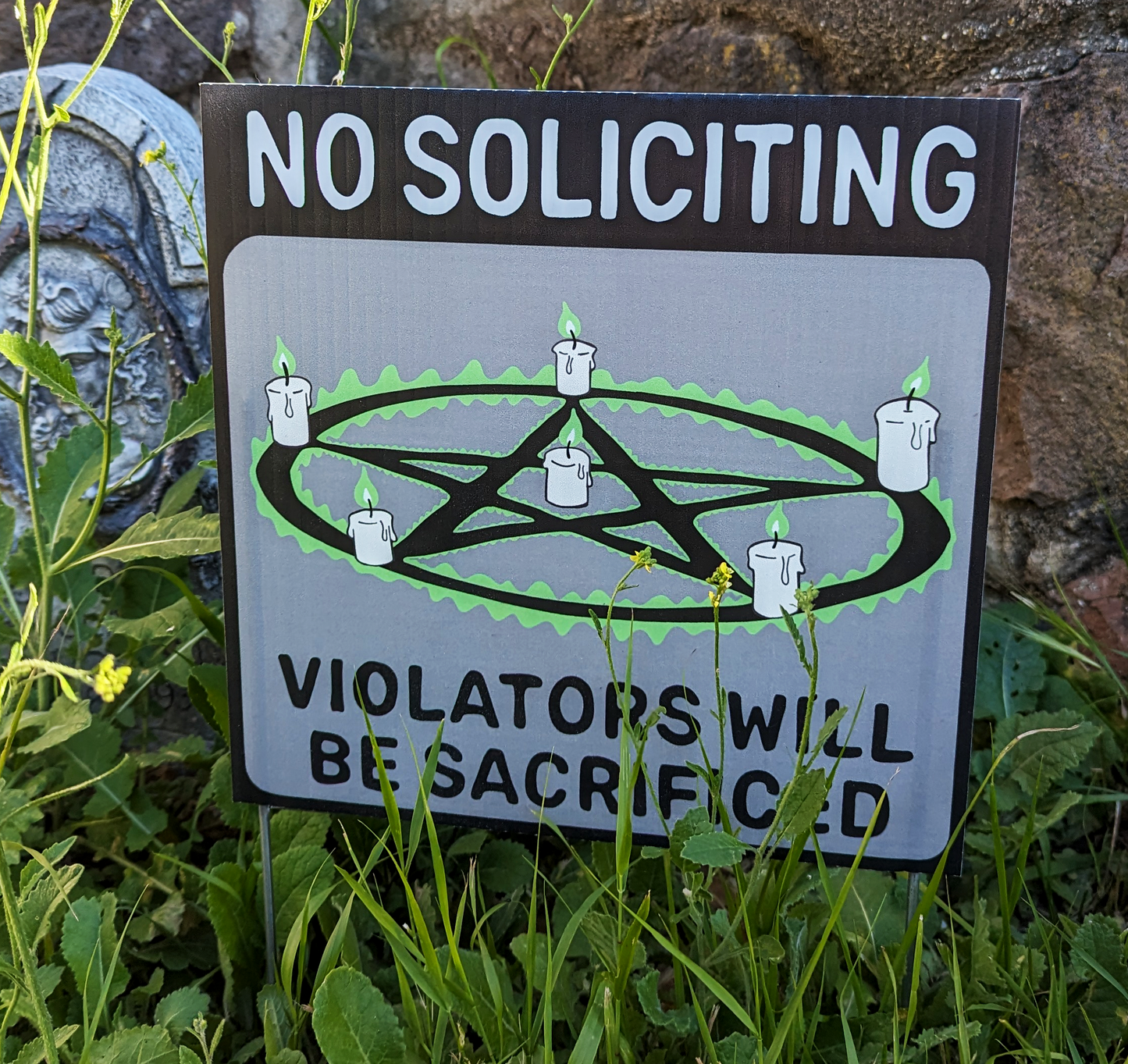 No Soliciting Sign Corrugated Plastic Yard Sign (Violators Will Be Sacrificed)