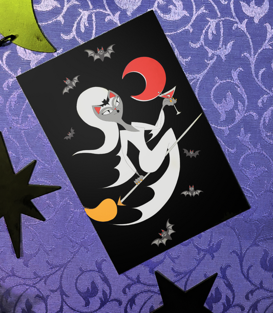 Retro Witchy Kitty Postcard