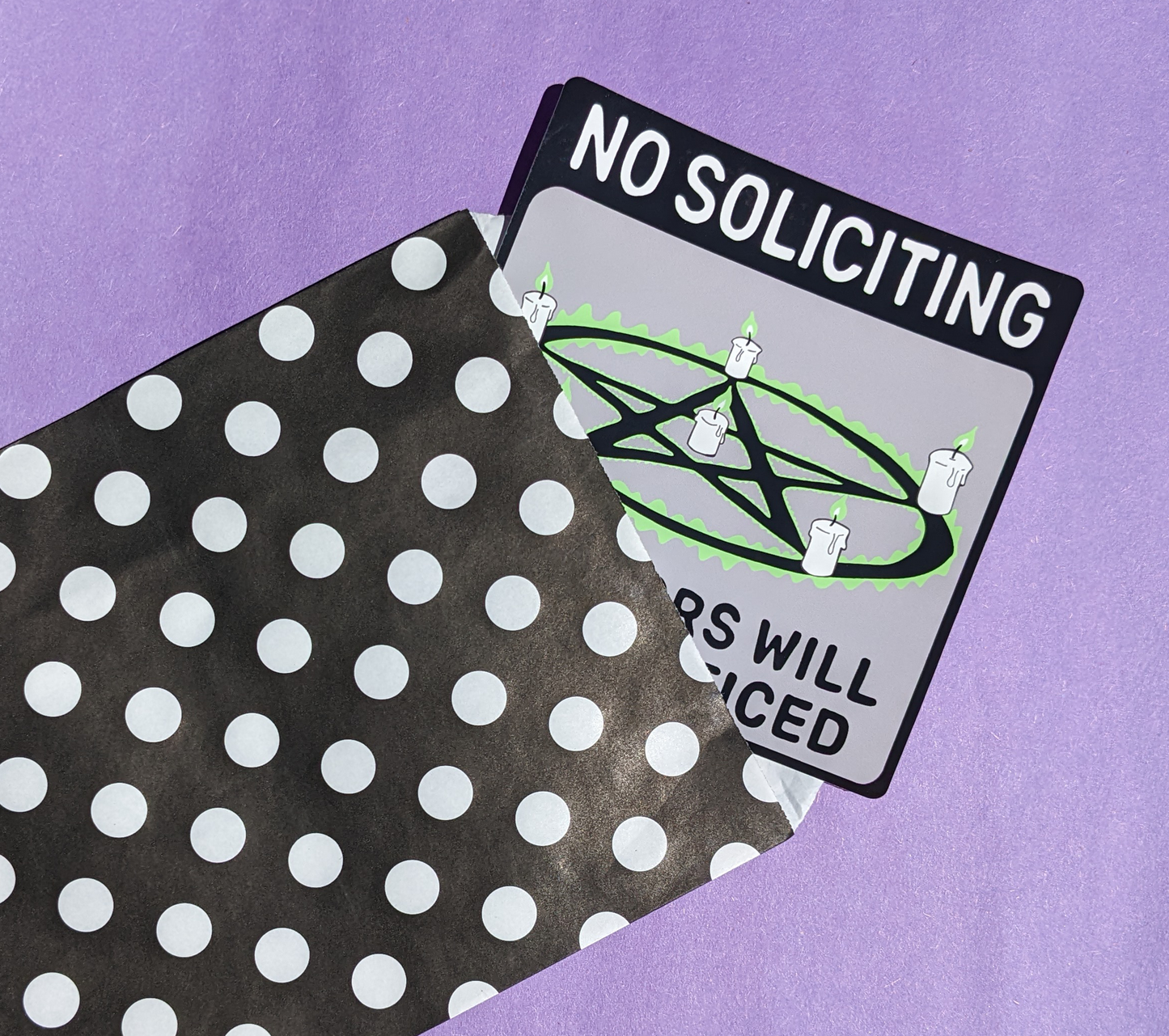 No Soliciting Sign Pentagram Window Cling (Violators Will Be Sacrificed)