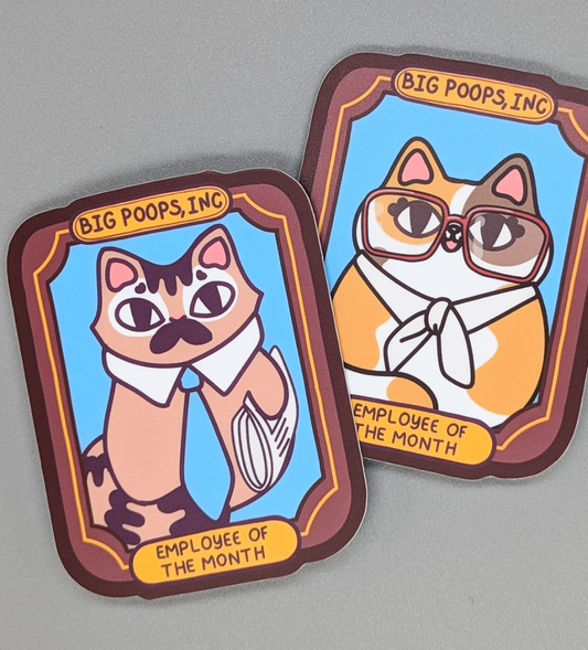 Has your cat been Employee of the Month at Big Poops, Inc? Let everyone know with these stickers!