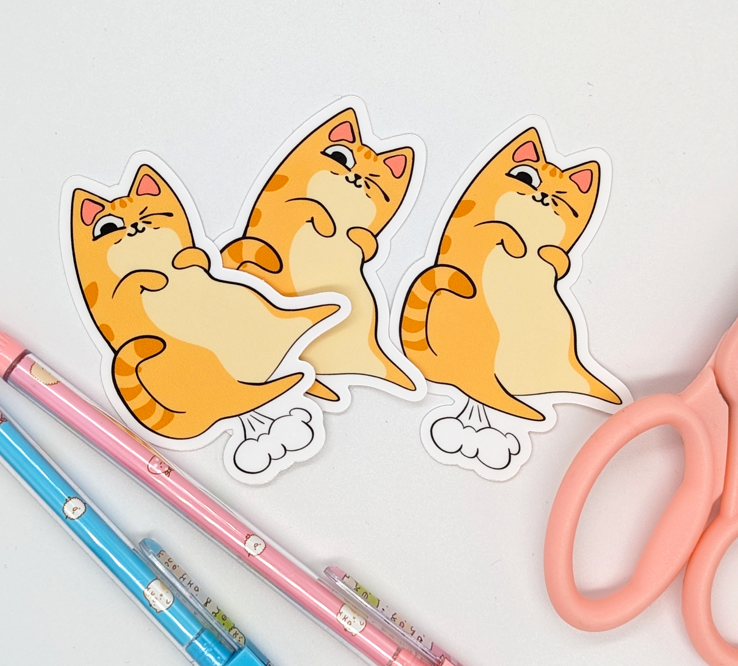 farting orange tabby cat stickers as a joke gift