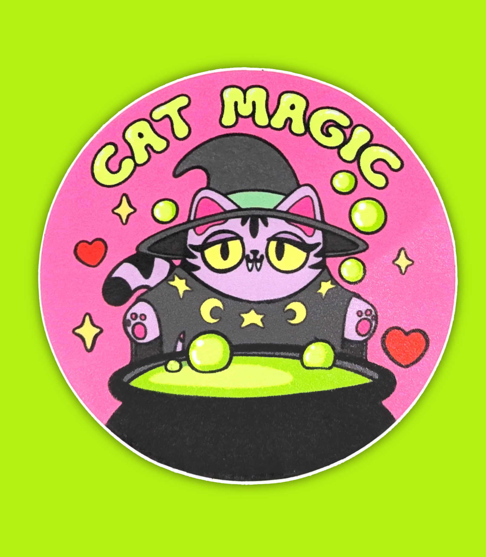 Cat Magic Witchy Kitty with Bubbling Cauldron Sticker Heavy Duty Vinyl 2.5"