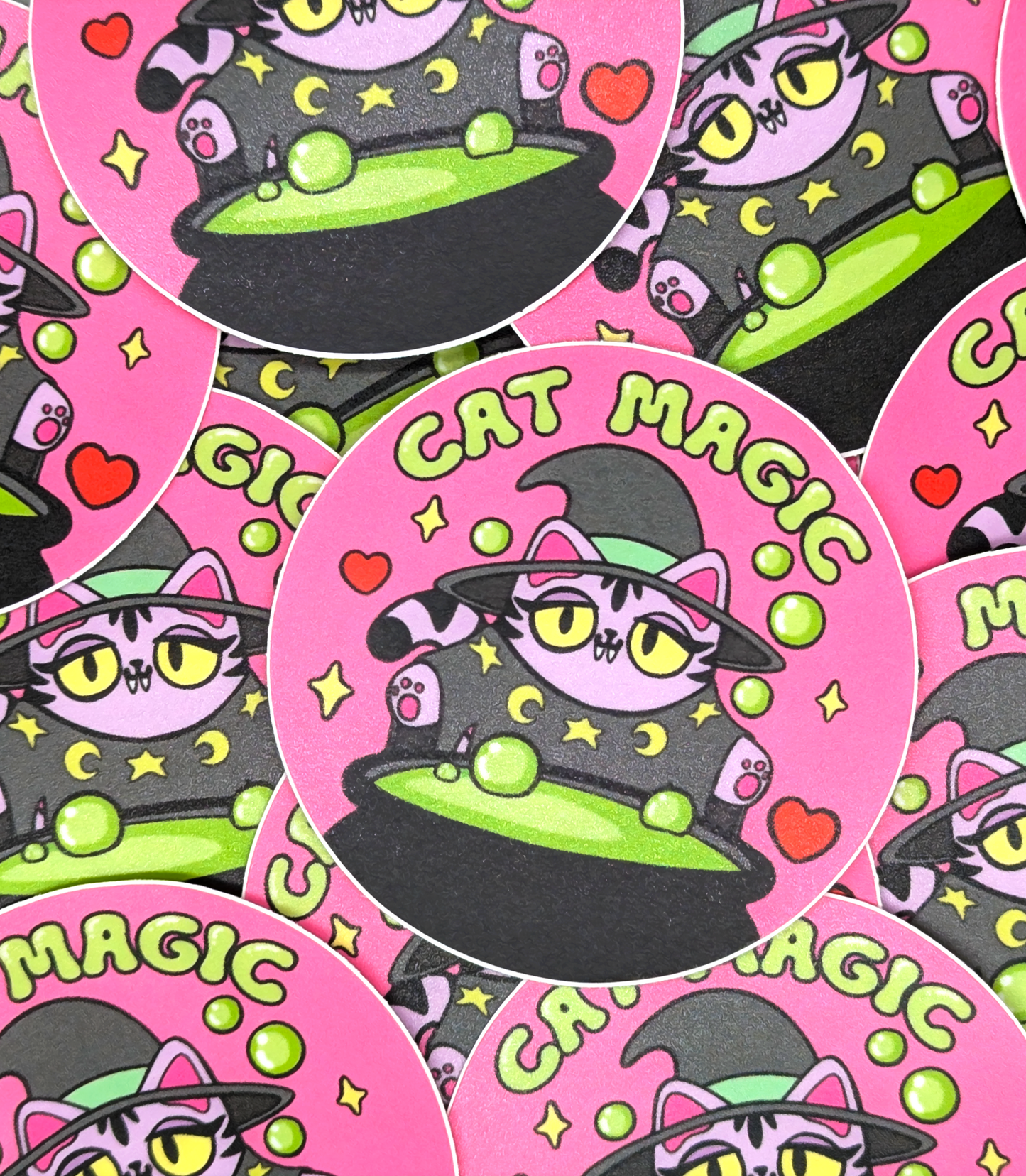 Cat Magic Witchy Kitty with Bubbling Cauldron Sticker Heavy Duty Vinyl 2.5"