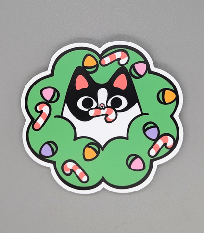 JUMBO Cat Wreath Vinyl Waterproof Diecut Sticker 4"