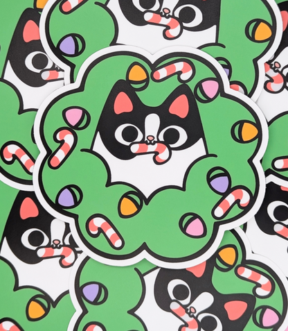 JUMBO Cat Wreath Vinyl Waterproof Diecut Sticker 4"