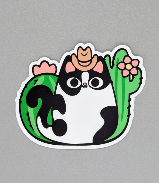 Cow Cat in Cowboy Hat Vinyl Waterproof Diecut Sticker 3"