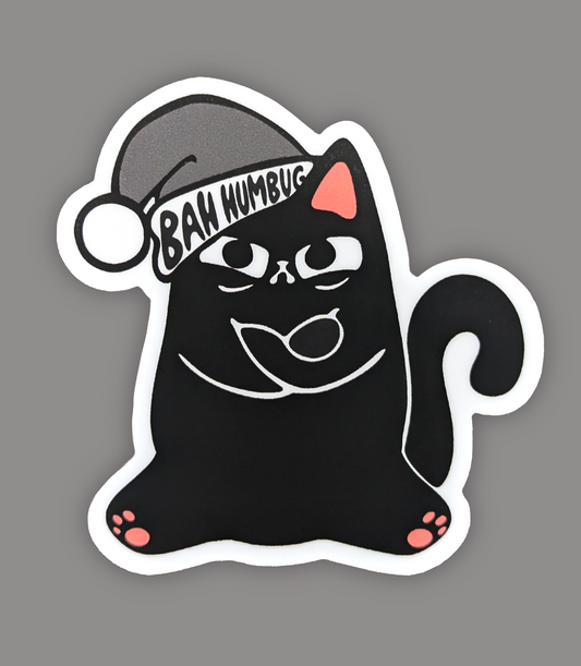 Bah HumbugJudgy Cat Vinyl Waterproof Diecut Sticker 2.5" 