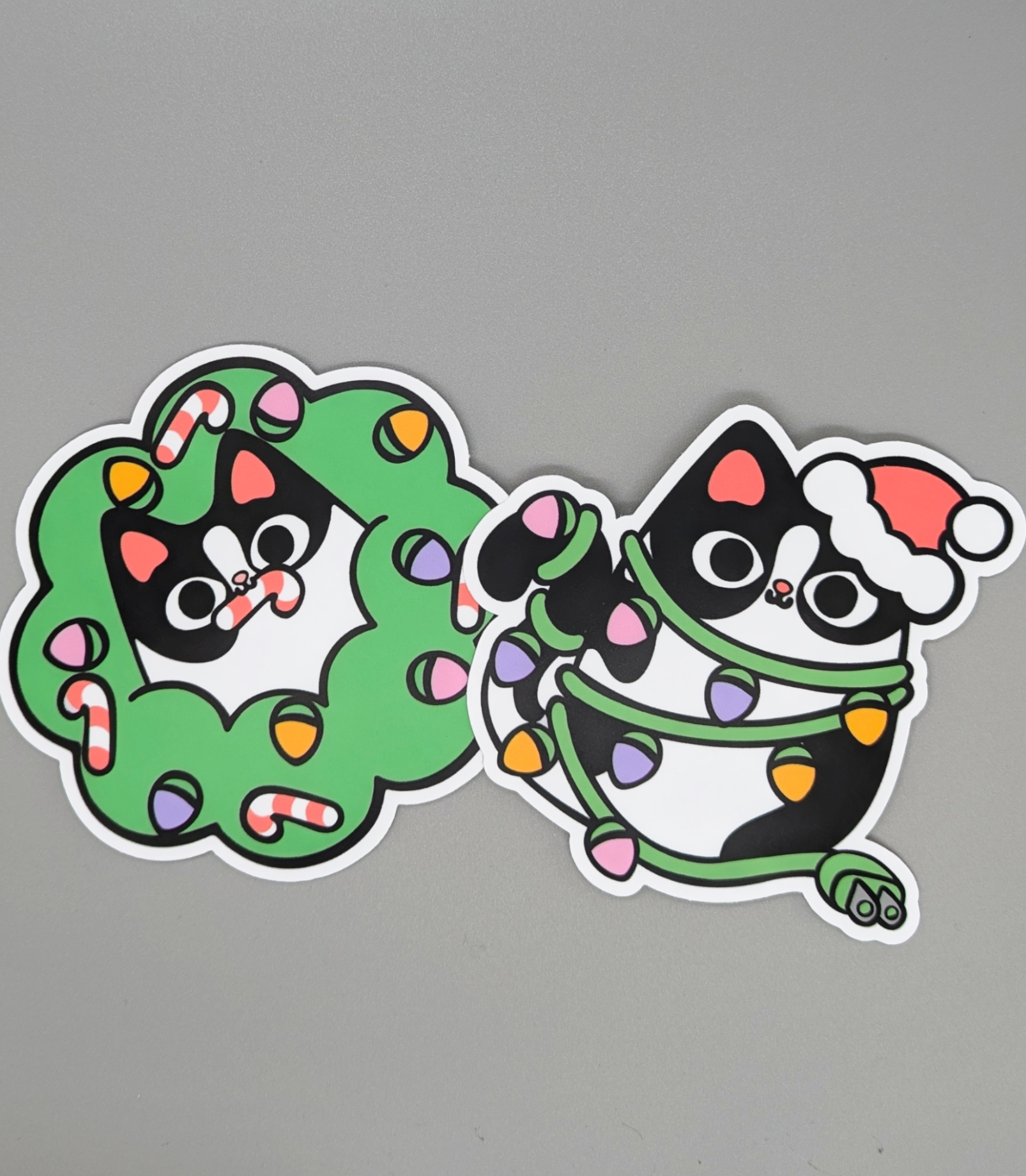 JUMBO Christmas Cat Sticker Set (Two 4" Stickers)