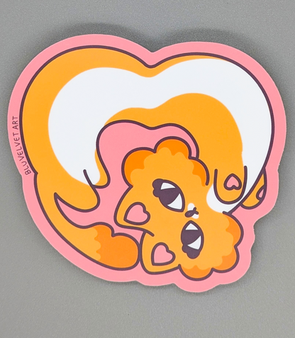 JUMBO Orange Cat Heart Vinyl Waterproof Diecut Sticker 4"