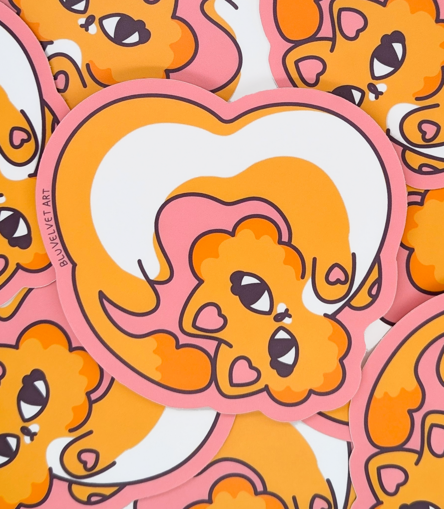 JUMBO Orange Cat Heart Vinyl Waterproof Diecut Sticker 4"