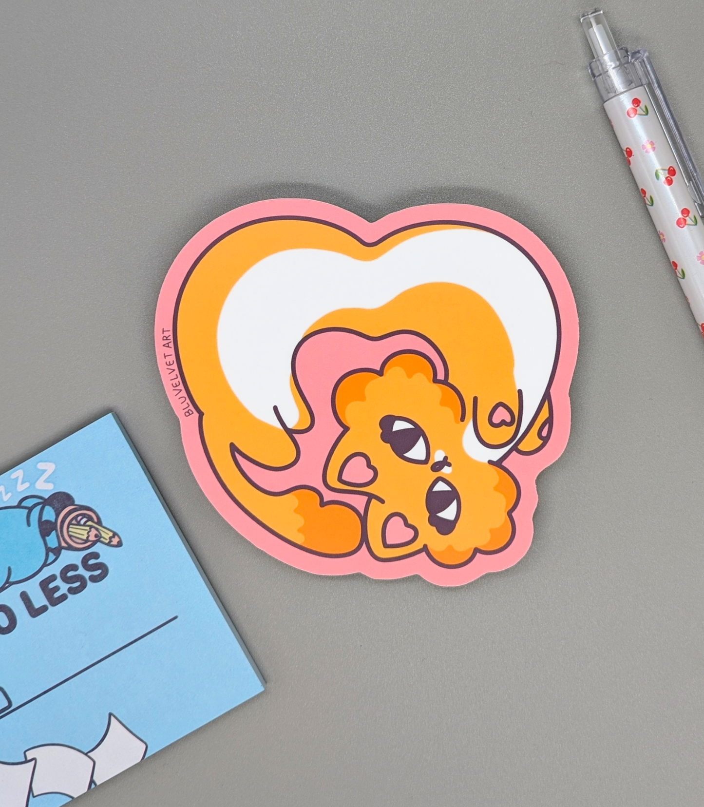 JUMBO Orange Cat Heart Vinyl Waterproof Diecut Sticker 4"