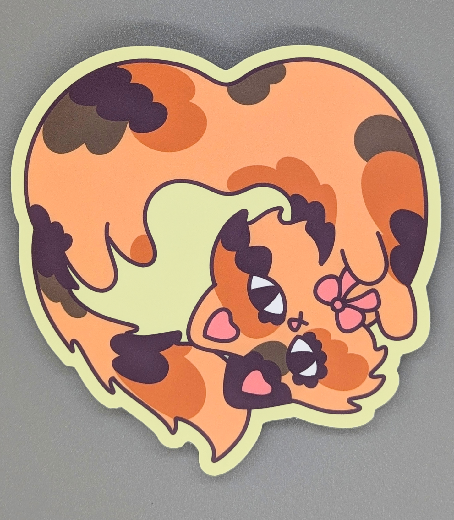 JUMBO Tortie Cat Heart Vinyl Waterproof Diecut Sticker 4"