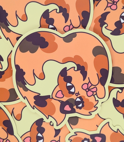 JUMBO Tortie Cat Heart Vinyl Waterproof Diecut Sticker 4"
