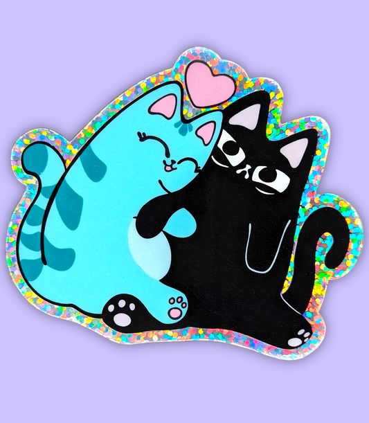 Glitter Blu and Judgy Cat Hug Vinyl Waterproof Diecut Sticker